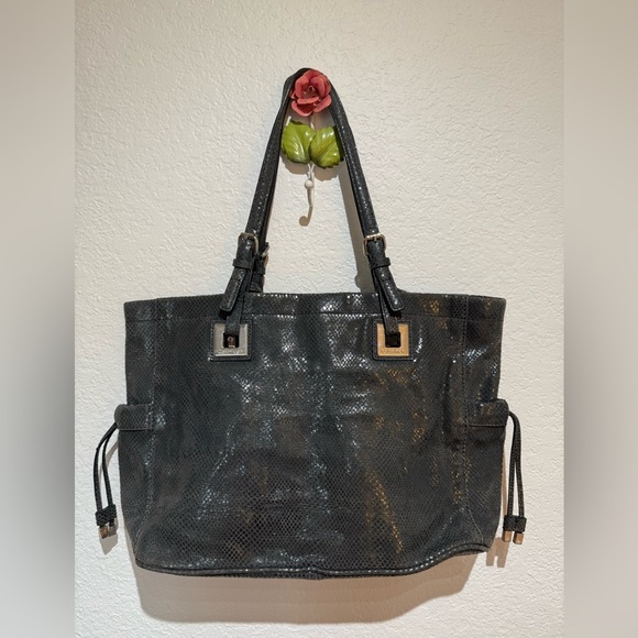 Calvin Klein Black and Silver Leather Tote with Distressed Finish - Picture 3 of 8